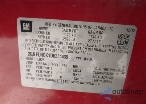 2013 Chevrolet Equinox 2Lt from USA, damaged, VIN 2GNFLNEK1D6234435